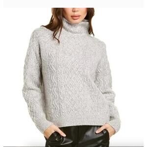 Vince Cashmere Wool Cable Knit Mock Neck Sweater Gray XS